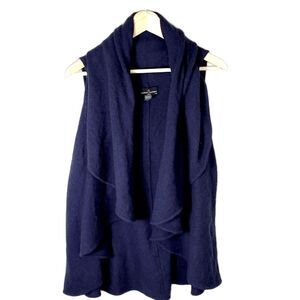 Alashan Cashmere Navy Blue 100% Cashmere Open Front Cascade Vest Size M